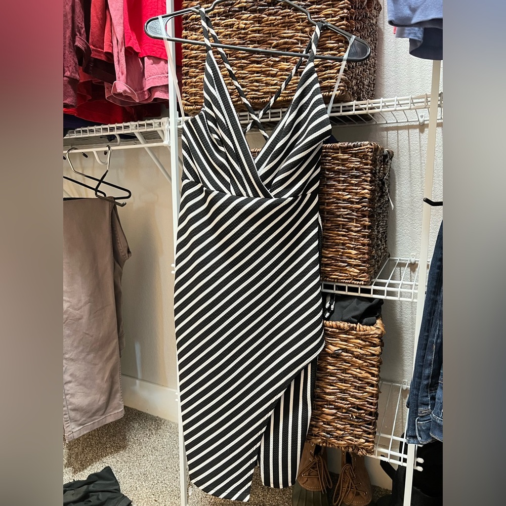 Privy Black Stripped Cleavage Dress